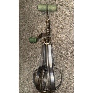 Vtg LADD Hand Crank Egg Beater Mixer Green Wood Handle Farmhouse Antique NY USA
